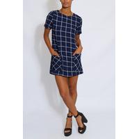 Navy Checked Pocket Shift Dress