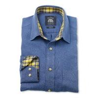 Navy Herringbone Slim Fit Casual Shirt L Standard - Savile Row