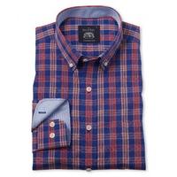 Navy Orange Check Poplin Casual Shirt XXL Lengthened - Savile Row