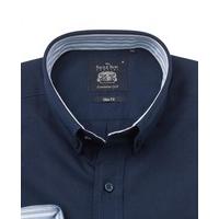 Navy Fine Twill Slim Fit Casual Shirt M Standard - Savile Row