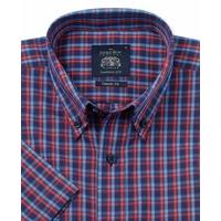 Navy Red Blue Check Casual Fit Short Sleeve Shirt L Short Sleeve - Savile Row