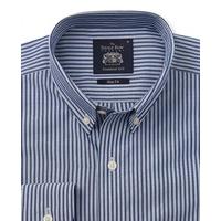 Navy White Stripe Smart-Casual Slim Fit Single Cuff Shirt M Standard - Savile Row