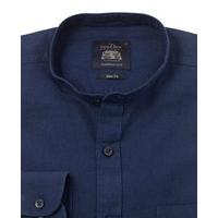 Navy Linen Blend Slim Fit Casual Shirt L Standard - Savile Row