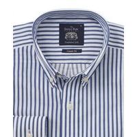 Navy White Twill Bengal Stripe Smart-Casual Classic Fit Single Cuff Shirt XL Standard - Savile Row