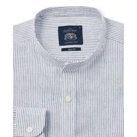 Navy White Fine Stripe Linen Blend Slim Fit Casual Shirt S Standard - Savile Row