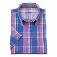 Navy Red Bold Check Button Down Short Sleeve Shirt XXXL - Savile Row