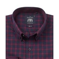 navy burgundy brushed twill check slim fit casual shirt l standard sav ...