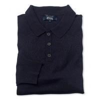 Navy Smooth Knit Polo Style Jumper L - Savile Row