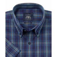 Navy Yellow Blue Windowpane Check Casual Fit Short Sleeve Shirt L Short Sleeve - Savile Row