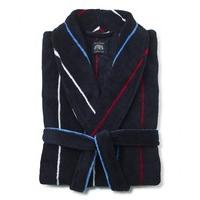 Navy Red Blue White Stripe Super Soft Fleece Dressing Gown XL - Savile Row