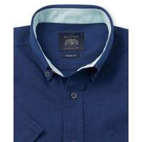 Navy Linen Blend Short Sleeve Casual Shirt S Short Sleeve - Savile Row