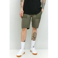 Native Youth Bamburgh Olive Patch Fatigue Shorts, KHAKI