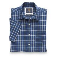 navy blue and yellow check linen cotton short sleeve shirt