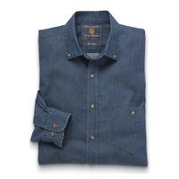 Navy Chambray Button Down Collar Cotton Shirt