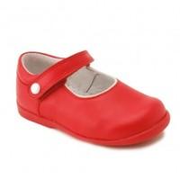 Nancy, Red Leather Girls Riptape First Walking Shoes