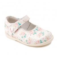 Nancy, White/Pink Floral Girls Buckle First Walking Shoes