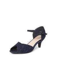 Navy Blue Tulip Toe Heeled Sandals, Navy