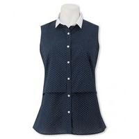 Navy White Spot Semi-Fitted Sleeveless Shirt Sleeveless 16 - Savile Row