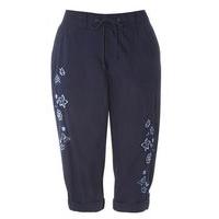 navy blue cotton embroidered crop trousers navy