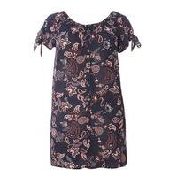 Navy Blue Paisley And Floral Bardot Tunic, Navy