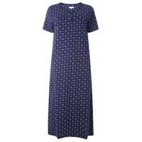 Navy Blue Knotted Heart Print Long Nightdress, Navy