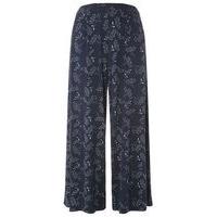 Navy Blue White Printed Wide Leg Trousers, Navy/White