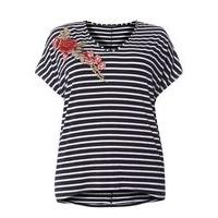 Navy Blue And White Striped Embroidered T-Shirt, Navy/White