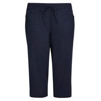 Navy Linen Blend Cropped Trousers, Navy