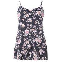 Navy Blue Floral Print Frill Camisole Top, Navy/White