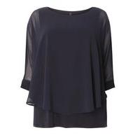 Navy Blue Chiffon Overlay Top, Navy