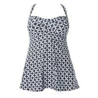 Navy Blue Shibori Print Swimdress, Blue