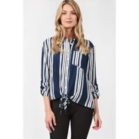 NAVY TIE FRONT STRIPE SHIRT