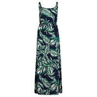 navy teal khaki palm leaf print maxi dress