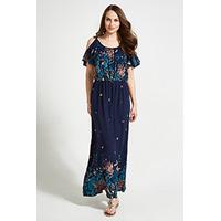 Navy Coral & Blue Floral & Butterfly Print Maxi Dress