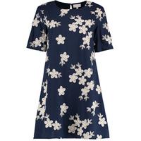 navy amp cream floral embroidered swing dress