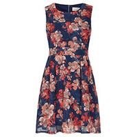 Navy & Pink Floral Watercolour Print Structured Dress