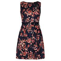 Navy & Coral Floral Bunches Structured Dress
