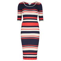 navy cream amp coral stripe pattern bodycon jumper dress