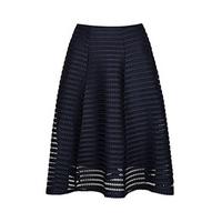 Navy Mesh Stripe Midi Skirt