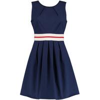 Navy Cream & Red Colour Block Skater Dress