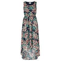 Navy Coral & Aqua Tropical Print Midi Dress