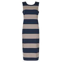 Navy & Stone Stripe Print Bodycon Dress