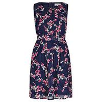 Navy & Pink Watercolour Blossom Print Structured Dress