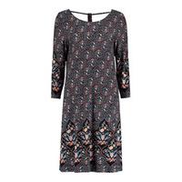 Navy & Coral Ornate Floral Paisley Print Swing Dress