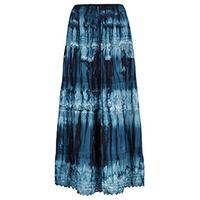 Navy & Blue Tie Dye Print Tiered Maxi Skirt