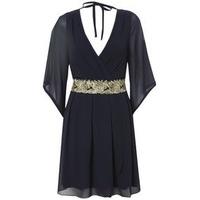 Navy & Gold Floral Embroidery Structured Dress