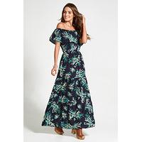 NavyGreen & Stone Floral Print Bardot Maxi Dress