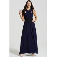 Navy and Black Applique Crossover Maxi Dress