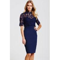 navy floral lace overlay dress