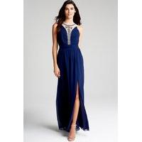 Navy Embellished Mesh Maxi Dress